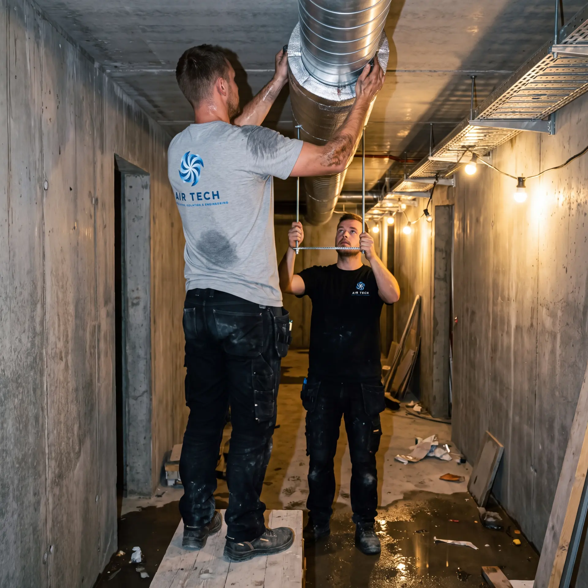 Montage af hovedkanal i kælderen under Grønbech Hus