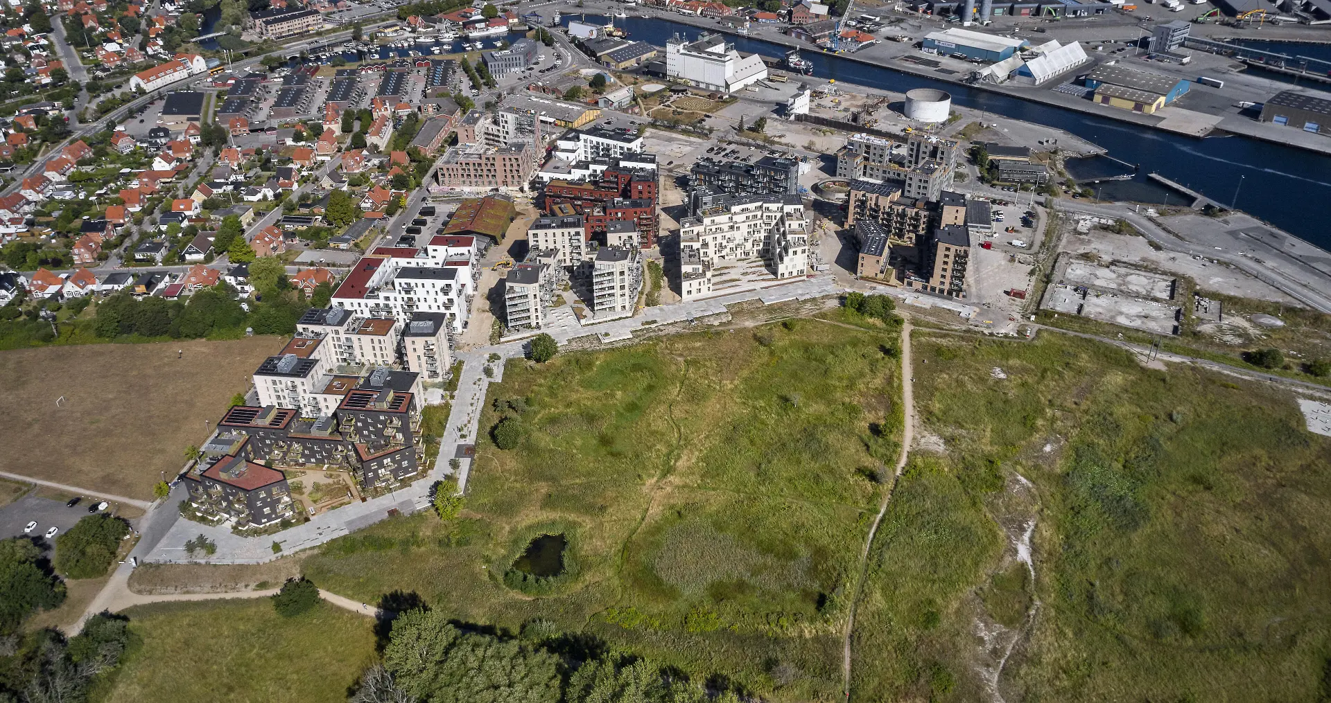 Luftfoto over den nye bydel Søndre Kyst ved Køge Havn