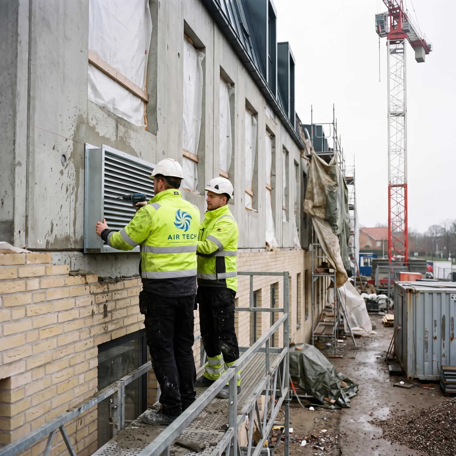 Montører borer facaderist fast på betonelement